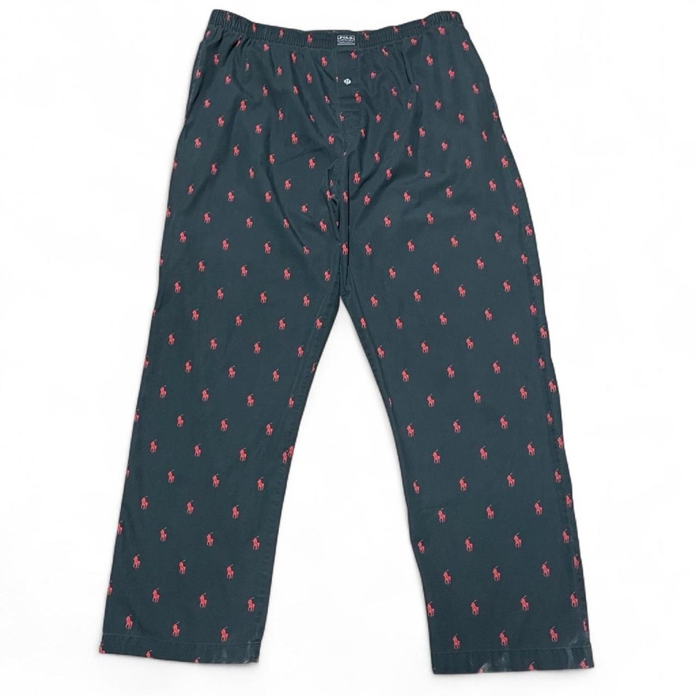 Polo Ralph Lauren Sleepwear Lounge Pants XL Black & Red Pony Logo All Over Print